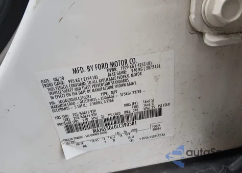 2020 Ford Ecosport Se из США, поврежденный, VIN MAJ6S3GL0L3C39081